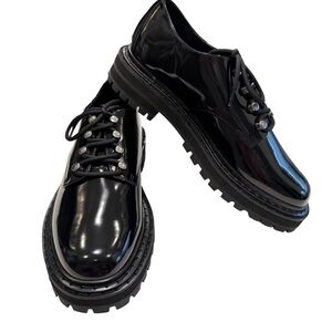 D’Amelio Women’s Chunky Lace Up Oxford Shoes Black Glossy Sz 9 NIB